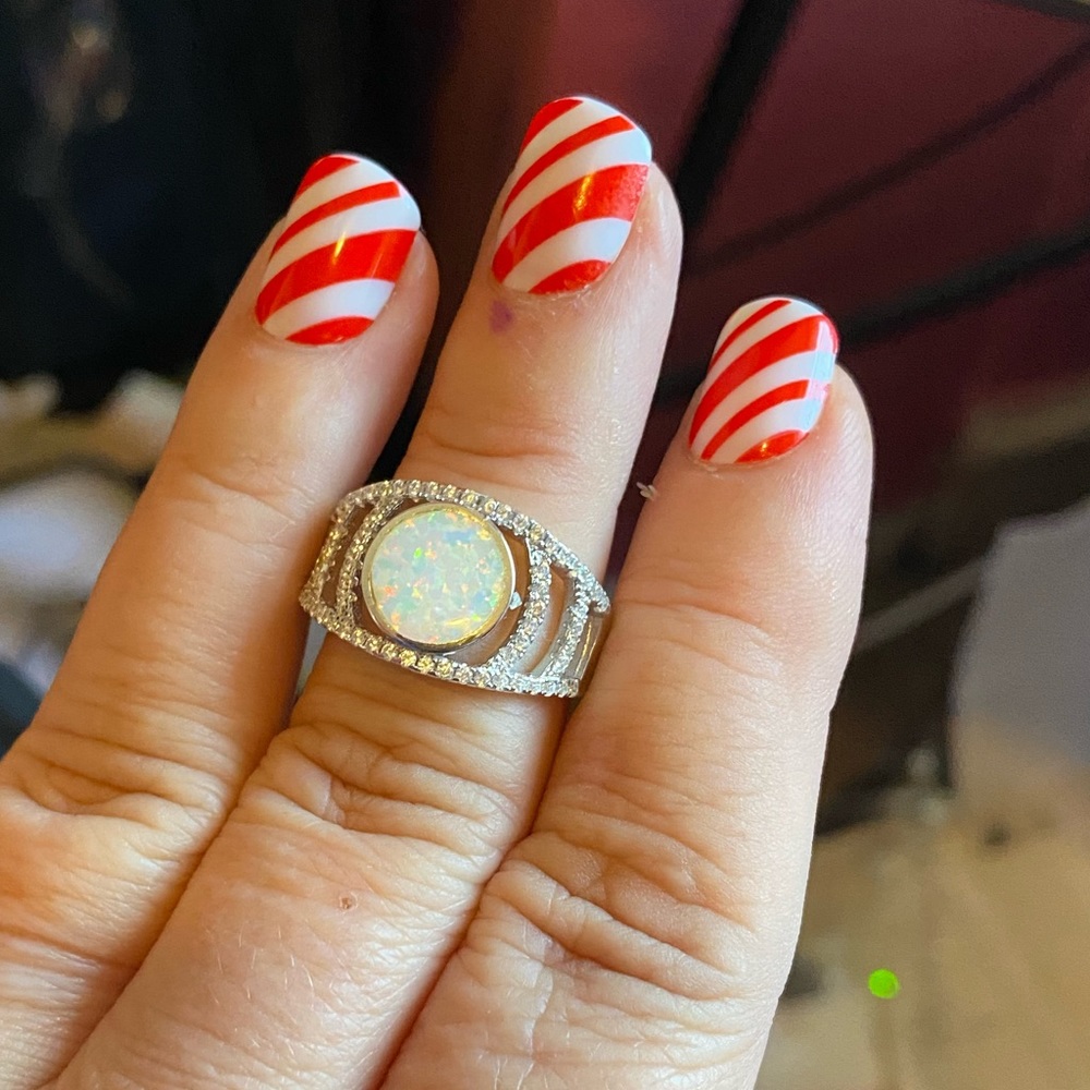 Fire 🔥 opal cz sterling silver ring